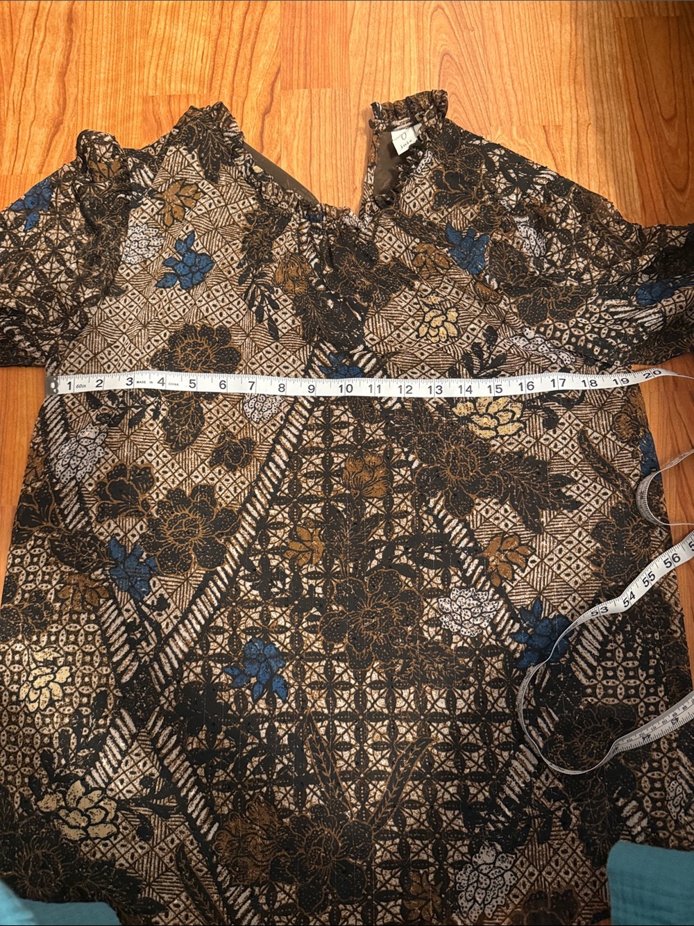 Joie Brown Floral and Blue Accent Long Sleeve Blouse - Picture 6 of 7